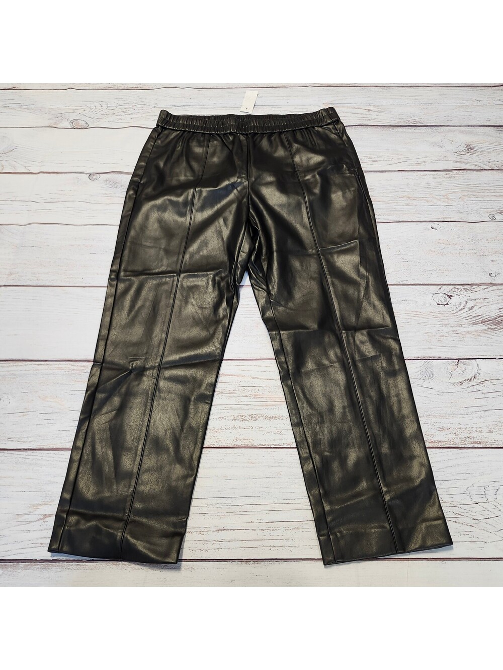 Ann Taylor Black Faux Leather Cropped Pants Size L NWT